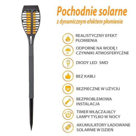 Pochodnia lampa solarna tańczące płomyki 12 led SMD szara Pochodnia lampa solarna tańczące płomyki 12 led SMD szara