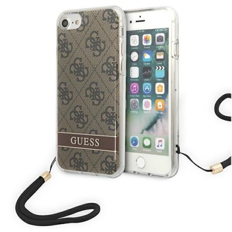 Guess 4G Print Cord - Etui ze smyczką iPhone SE 2022 /SE 2020 / 8 / 7 (Brown)