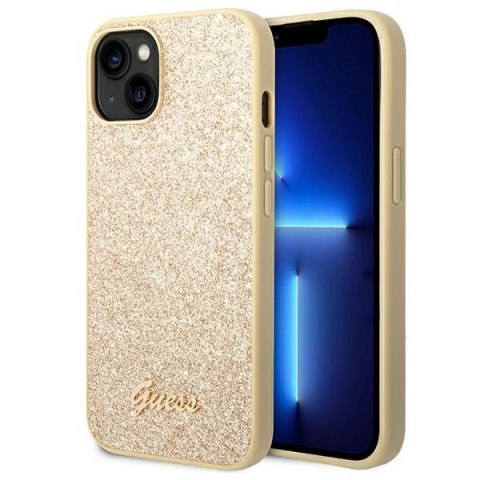 Guess Glitter Flakes Metal Logo Case - Etui iPhone 14 Plus (złoty)