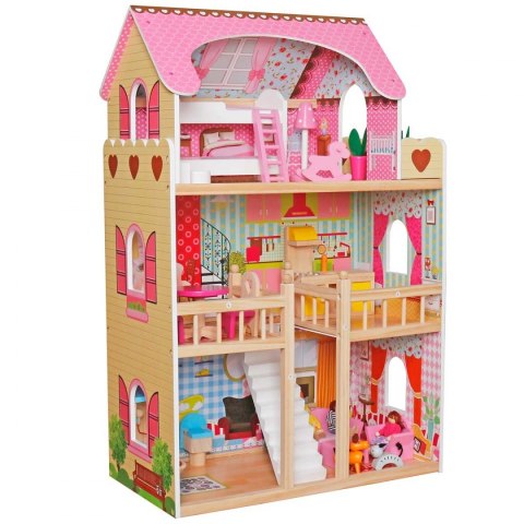 Domek dla lalek drewniany Led XXXL 60x33x90 cm - 3 lalki , kotek i piesek Domek dla lalek drewniany Led XXXL 60x33x90 cm - 3 lalki , kotek i piesek