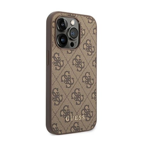 Guess 4G Metal Gold Logo - Etui iPhone 14 Pro (brązowy) Guess 4G Metal Gold Logo - Etui iPhone 14 Pro (brązowy)
