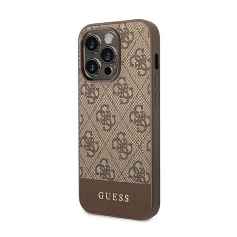Guess 4G Bottom Stripe Metal Logo Collection - Etui iPhone 14 Pro Max (brązowy) Guess 4G Bottom Stripe Metal Logo Collection - Etui iPhone 14 Pro Max (brązowy)