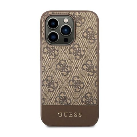 Guess 4G Bottom Stripe Metal Logo Collection - Etui iPhone 14 Pro Max (brązowy) Guess 4G Bottom Stripe Metal Logo Collection - Etui iPhone 14 Pro Max (brązowy)