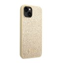 Guess Glitter Flakes Metal Logo Case - Etui iPhone 14 Plus (złoty)