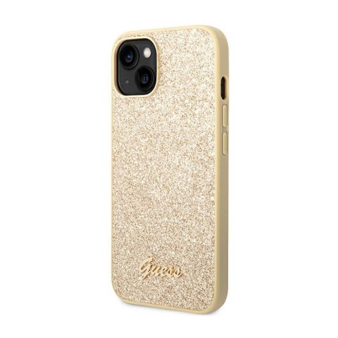 Guess Glitter Flakes Metal Logo Case - Etui iPhone 14 (złoty) Guess Glitter Flakes Metal Logo Case - Etui iPhone 14 (złoty)