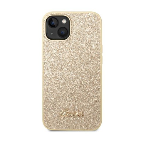 Guess Glitter Flakes Metal Logo Case - Etui iPhone 14 (złoty) Guess Glitter Flakes Metal Logo Case - Etui iPhone 14 (złoty)
