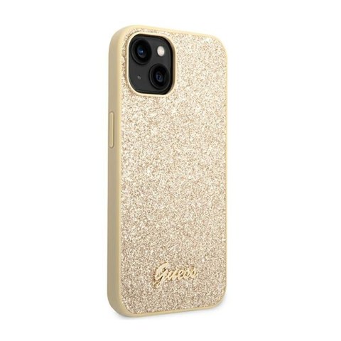 Guess Glitter Flakes Metal Logo Case - Etui iPhone 14 (złoty) Guess Glitter Flakes Metal Logo Case - Etui iPhone 14 (złoty)