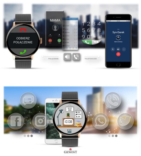 Smartwatch Damski Giewont GW330-4 Różowe Złoto-Róż Pudrowy Pasek Silikonowy + Czarna Bransoleta Smartwatch Damski Giewont GW330-4 Różowe Złoto-Róż Pudrowy Pasek Silikonowy + Czarna Bransoleta