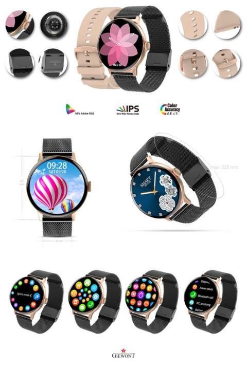 Smartwatch Damski Giewont GW330-4 Różowe Złoto-Róż Pudrowy Pasek Silikonowy + Czarna Bransoleta Smartwatch Damski Giewont GW330-4 Różowe Złoto-Róż Pudrowy Pasek Silikonowy + Czarna Bransoleta