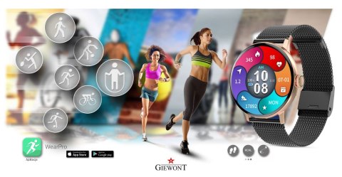 Smartwatch Damski Giewont GW330-4 Różowe Złoto-Róż Pudrowy Pasek Silikonowy + Czarna Bransoleta Smartwatch Damski Giewont GW330-4 Różowe Złoto-Róż Pudrowy Pasek Silikonowy + Czarna Bransoleta