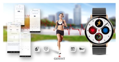 Smartwatch Damski Giewont GW330-4 Różowe Złoto-Róż Pudrowy Pasek Silikonowy + Czarna Bransoleta Smartwatch Damski Giewont GW330-4 Różowe Złoto-Róż Pudrowy Pasek Silikonowy + Czarna Bransoleta