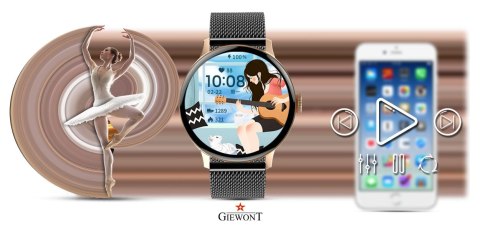 Smartwatch Damski Giewont GW330-4 Różowe Złoto-Róż Pudrowy Pasek Silikonowy + Czarna Bransoleta Smartwatch Damski Giewont GW330-4 Różowe Złoto-Róż Pudrowy Pasek Silikonowy + Czarna Bransoleta