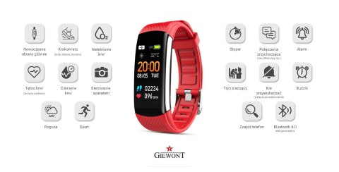 Smartband Giewont Czarny GW200-1 + Pasek Czerwony Smartband Giewont Czarny GW200-1 + Pasek Czerwony