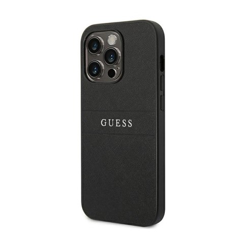 Guess Saffiano Metal Logo Stripes - Etui iPhone 14 Pro (czarny) Guess Saffiano Metal Logo Stripes - Etui iPhone 14 Pro (czarny)