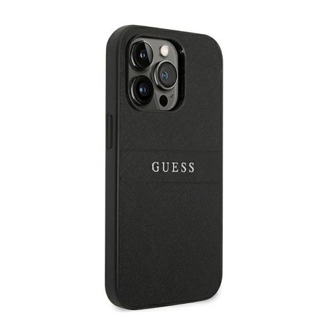 Guess Saffiano Metal Logo Stripes - Etui iPhone 14 Pro (czarny) Guess Saffiano Metal Logo Stripes - Etui iPhone 14 Pro (czarny)
