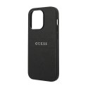 Guess Saffiano Metal Logo Stripes - Etui iPhone 14 Pro (czarny)