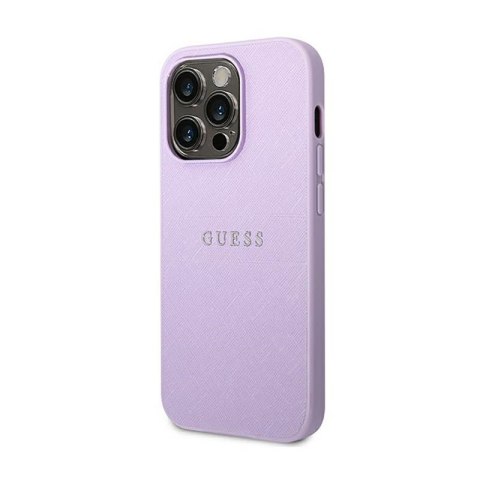Guess Saffiano Metal Logo Stripes - Etui iPhone 14 Pro (liliowy) Guess Saffiano Metal Logo Stripes - Etui iPhone 14 Pro (liliowy)