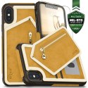 Zizo Nebula Wallet Case - Skórzane etui iPhone X z kieszeniami na karty + saszetka na zamek + szkło 9H na ekran (Light Brown/Bro