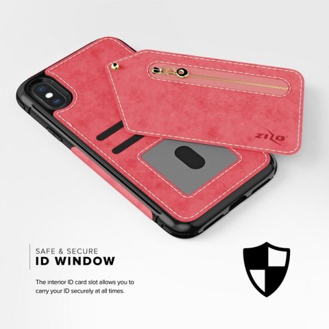 Zizo Nebula Wallet Case - Skórzane etui iPhone X z kieszeniami na karty + saszetka na zamek + szkło 9H na ekran (Pink/Black) Zizo Nebula Wallet Case - Skórzane etui iPhone X z kieszeniami na karty + saszetka na zamek + szkło 9H na ekran (Pink/Black)