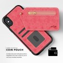 Zizo Nebula Wallet Case - Skórzane etui iPhone X z kieszeniami na karty + saszetka na zamek + szkło 9H na ekran (Pink/Black)