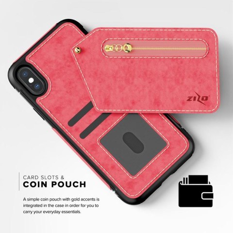 Zizo Nebula Wallet Case - Skórzane etui iPhone X z kieszeniami na karty + saszetka na zamek + szkło 9H na ekran (Pink/Black) Zizo Nebula Wallet Case - Skórzane etui iPhone X z kieszeniami na karty + saszetka na zamek + szkło 9H na ekran (Pink/Black)
