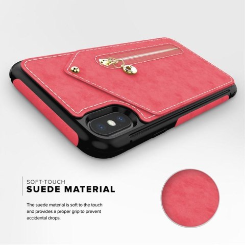 Zizo Nebula Wallet Case - Skórzane etui iPhone X z kieszeniami na karty + saszetka na zamek + szkło 9H na ekran (Pink/Black) Zizo Nebula Wallet Case - Skórzane etui iPhone X z kieszeniami na karty + saszetka na zamek + szkło 9H na ekran (Pink/Black)