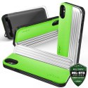 Zizo Retro Series - Etui iPhone Xs / X z kieszenią na karty + podstawka + szkło 9H na ekran (Neon Green/Silver)