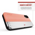 Zizo Retro Series - Etui iPhone Xs / X z kieszenią na karty + podstawka + szkło 9H na ekran (Peach/Silver)