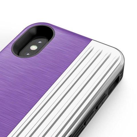 Zizo Retro Series - Etui iPhone Xs/ X z kieszenią na karty + podstawka + szkło 9H na ekran (Purple/Silver) Zizo Retro Series - Etui iPhone Xs/ X z kieszenią na karty + podstawka + szkło 9H na ekran (Purple/Silver)