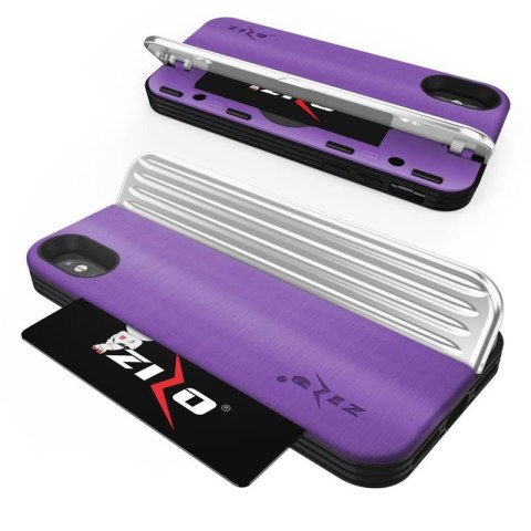 Zizo Retro Series - Etui iPhone Xs/ X z kieszenią na karty + podstawka + szkło 9H na ekran (Purple/Silver) Zizo Retro Series - Etui iPhone Xs/ X z kieszenią na karty + podstawka + szkło 9H na ekran (Purple/Silver)