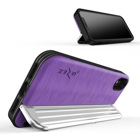 Zizo Retro Series - Etui iPhone Xs/ X z kieszenią na karty + podstawka + szkło 9H na ekran (Purple/Silver) Zizo Retro Series - Etui iPhone Xs/ X z kieszenią na karty + podstawka + szkło 9H na ekran (Purple/Silver)