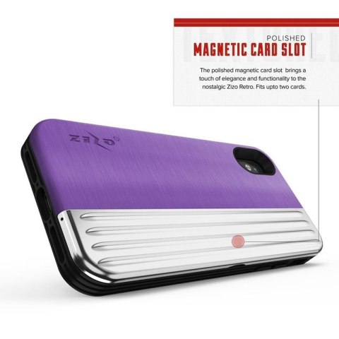 Zizo Retro Series - Etui iPhone Xs/ X z kieszenią na karty + podstawka + szkło 9H na ekran (Purple/Silver) Zizo Retro Series - Etui iPhone Xs/ X z kieszenią na karty + podstawka + szkło 9H na ekran (Purple/Silver)