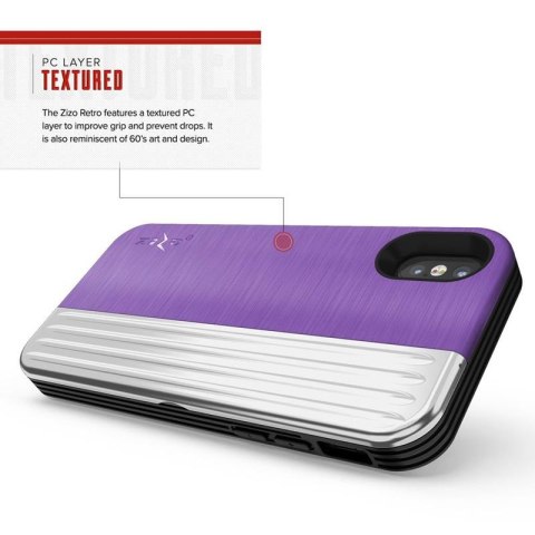 Zizo Retro Series - Etui iPhone Xs/ X z kieszenią na karty + podstawka + szkło 9H na ekran (Purple/Silver) Zizo Retro Series - Etui iPhone Xs/ X z kieszenią na karty + podstawka + szkło 9H na ekran (Purple/Silver)