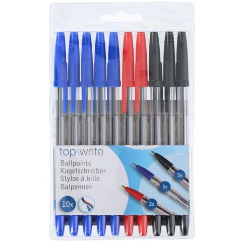 Topwrite - Zestaw długopisów kulkowych 10 szt. (niebieski/czarny/czerwony) Topwrite - Zestaw długopisów kulkowych 10 szt. (niebieski/czarny/czerwony)