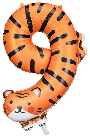Balon foliowy urodzinowy cyfra "9" - Tygrys 64x87 cm Balon foliowy urodzinowy cyfra "9" - Tygrys 64x87 cm
