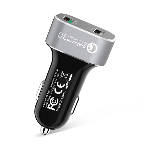 Crong Power Car Charger 30W - Ładowarka samochodowa USB QuickCharge 3.0 + USB 2.4A (aluminium) Crong Power Car Charger 30W - Ładowarka samochodowa USB QuickCharge 3.0 + USB 2.4A (aluminium)