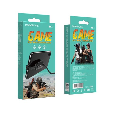 Borofone - kabel gamingowy USB-A do Lightning z ergonomicznym uchwytem do telefonu, czarny Borofone - kabel gamingowy USB-A do Lightning z ergonomicznym uchwytem do telefonu, czarny