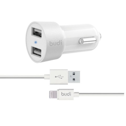 Budi - Ładowarka samochodowa 2x USB, 24W + kabel Lightning 1,2 m (Biały) Budi - Ładowarka samochodowa 2x USB, 24W + kabel Lightning 1,2 m (Biały)