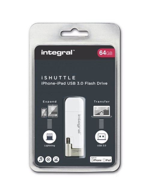 Integral iShuttle - pamięć przenośna 64 GB ze złączem USB oraz Lightning MFi Integral iShuttle - pamięć przenośna 64 GB ze złączem USB oraz Lightning MFi