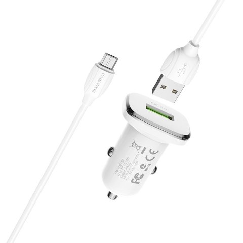 Borofone - ładowarka samochodowa USB z QC3.0 i kablem micro USB w zestawie, biały Borofone - ładowarka samochodowa USB z QC3.0 i kablem micro USB w zestawie, biały