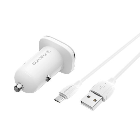 Borofone - ładowarka samochodowa USB z QC3.0 i kablem micro USB w zestawie, biały Borofone - ładowarka samochodowa USB z QC3.0 i kablem micro USB w zestawie, biały