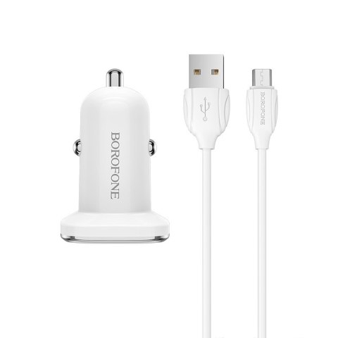 Borofone - ładowarka samochodowa USB z QC3.0 i kablem micro USB w zestawie, biały Borofone - ładowarka samochodowa USB z QC3.0 i kablem micro USB w zestawie, biały