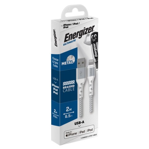 Energizer Ultimate - Kabel połączeniowy USB-A do Lightning certyfikat MFi 2m (Biały) Energizer Ultimate - Kabel połączeniowy USB-A do Lightning certyfikat MFi 2m (Biały)