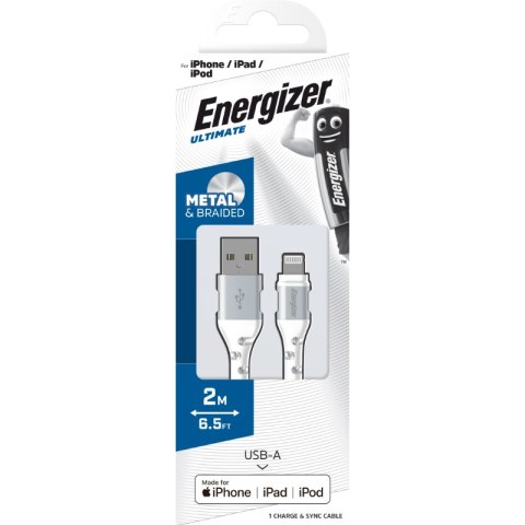 Energizer Ultimate - Kabel połączeniowy USB-A do Lightning certyfikat MFi 2m (Biały) Energizer Ultimate - Kabel połączeniowy USB-A do Lightning certyfikat MFi 2m (Biały)