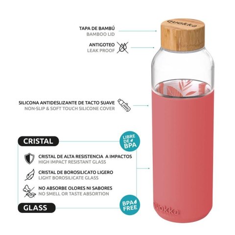 Quokka Flow - Butelka na wodę ze szkła 660 ml (Inner Pink Botanical) Quokka Flow - Butelka na wodę ze szkła 660 ml (Inner Pink Botanical)