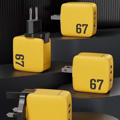 WEKOME WP-U141 Tint Series - Ładowarka sieciowa 2x USB-C & USB-A Super Fast Charger GaN 67W (Żółty) WEKOME WP-U141 Tint Series - Ładowarka sieciowa 2x USB-C & USB-A Super Fast Charger GaN 67W (Żółty)