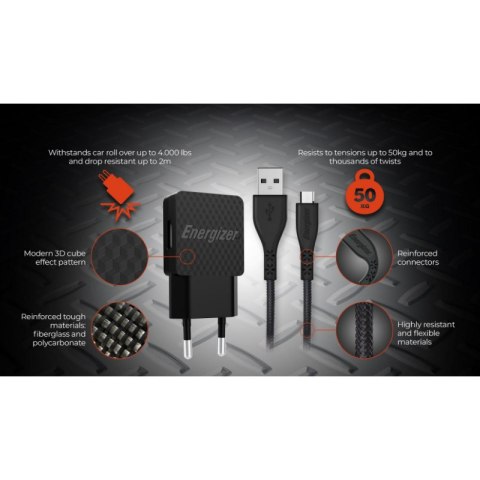 Energizer HardCase - Ładowarka sieciowa 2x USB-A 12W + Kabel USB-C & Micro USB (Czarny) Energizer HardCase - Ładowarka sieciowa 2x USB-A 12W + Kabel USB-C & Micro USB (Czarny)