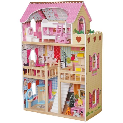 Domek dla lalek drewniany Led XXXL 60x33x90 cm - 3 lalki , kotek i piesek Domek dla lalek drewniany Led XXXL 60x33x90 cm - 3 lalki , kotek i piesek