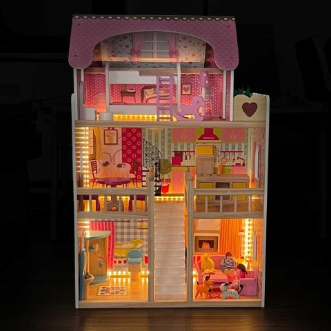 Domek dla lalek drewniany Led XXXL 60x33x90 cm - 3 lalki , kotek i piesek Domek dla lalek drewniany Led XXXL 60x33x90 cm - 3 lalki , kotek i piesek