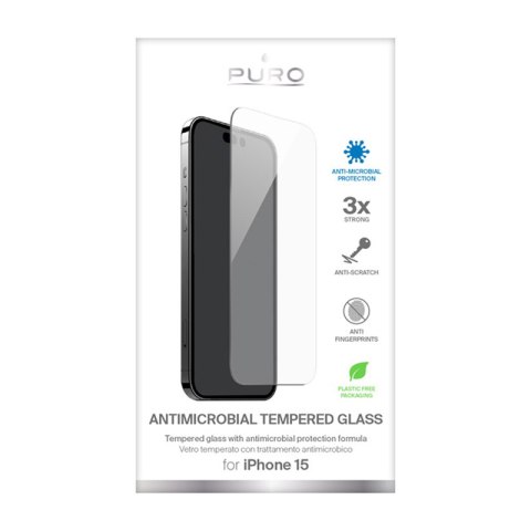 PURO Anti-Bacterial Tempered Glass - Szkło ochronne hartowane z ochroną antybakteryjną iPhone 15 PURO Anti-Bacterial Tempered Glass - Szkło ochronne hartowane z ochroną antybakteryjną iPhone 15
